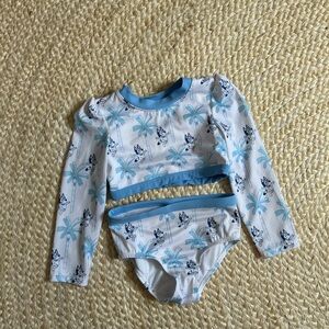 Bluey baby toddler girl 2 piece swim suit bathing top bottom 4T blue white